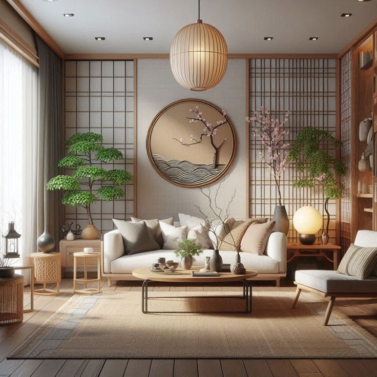 Biệt thự kiểu Nhật Bản với nội thất chân thấp và màu sắc trung tính