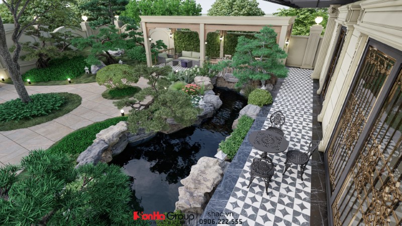 Sân vườn biệt thự tân cổ điển tại Nghệ An
