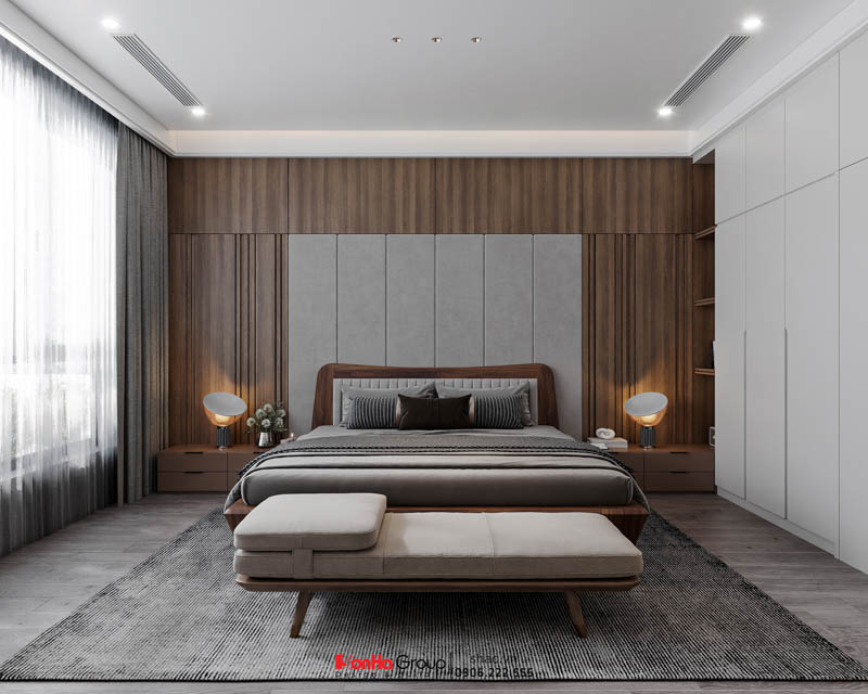 Phòng ngủ master tầng 2 lịch thiệp ấm áp