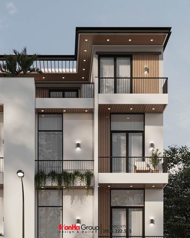 Sống Như Nghỉ Dưỡng Mỗi Ngày - Mẫu Biệt Thự 4 Tầng Đẹp Xuất Sắc Từ Sơn Hà Group 26 Mặt tiền được bao phủ bởi các ô cửa kính cường lực rộng, giúp tối đa hóa ánh sáng tự nhiên, tạo không gian mở và thoáng đãng.