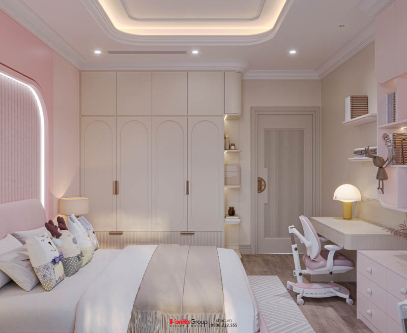 Thiết kế biệt thự Tân Cổ Điển 4 tầng - Kiệt tác kiến trúc đầy mê hoặc giữa lòng thành phố Cảng 172 Hệ tủ quần áo âm tường cùng bàn học đôi đối xứng được sắp xếp thông minh, tối ưu diện tích và công năng