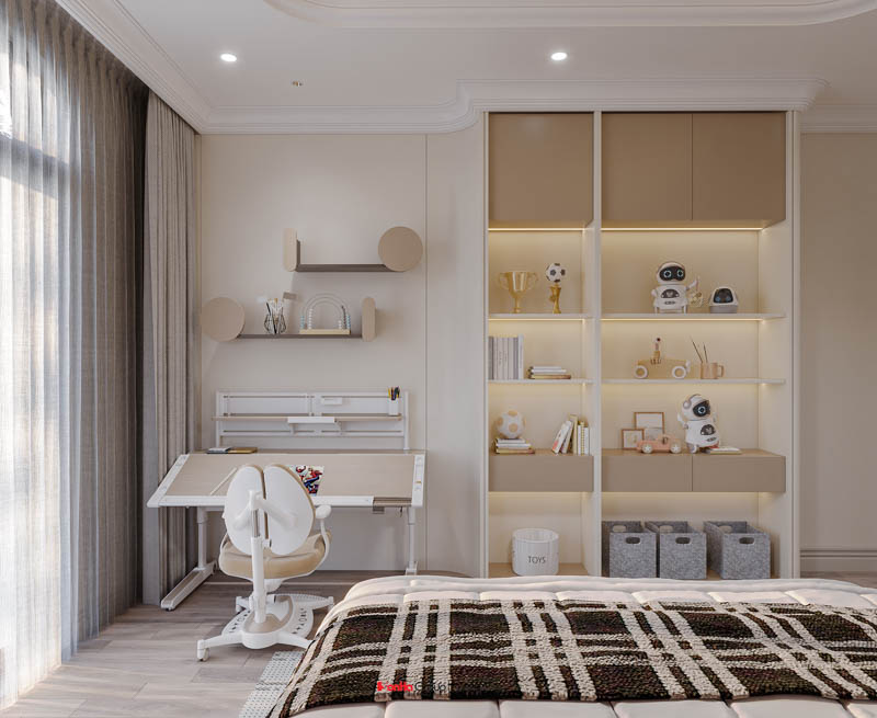 Thiết kế biệt thự Tân Cổ Điển 4 tầng - Kiệt tác kiến trúc đầy mê hoặc giữa lòng thành phố Cảng 168 Không gian học tập hiện đại, đơn giản cho bé trai