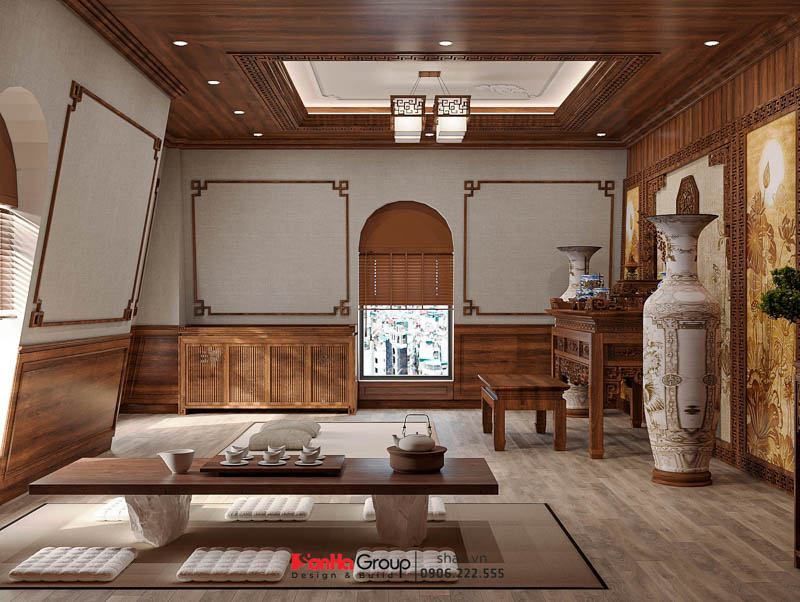 Thiết kế biệt thự Tân Cổ Điển 4 tầng - Kiệt tác kiến trúc đầy mê hoặc giữa lòng thành phố Cảng 181 Góc trà đạo nhỏ được các kiến trúc sư khéo léo bố trí tại phòng thờ