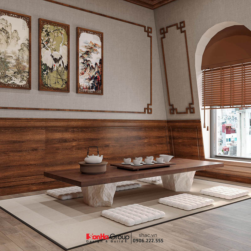 Thiết kế biệt thự Tân Cổ Điển 4 tầng - Kiệt tác kiến trúc đầy mê hoặc giữa lòng thành phố Cảng 179 Góc trà đạo nhỏ được các kiến trúc sư khéo léo bố trí tại phòng thờ