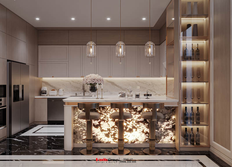 Thiết kế biệt thự Tân Cổ Điển 4 tầng - Kiệt tác kiến trúc đầy mê hoặc giữa lòng thành phố Cảng 160 Thiết kế biệt thự Tân Cổ Điển 4 tầng - Phòng bếp - ăn xa hoa