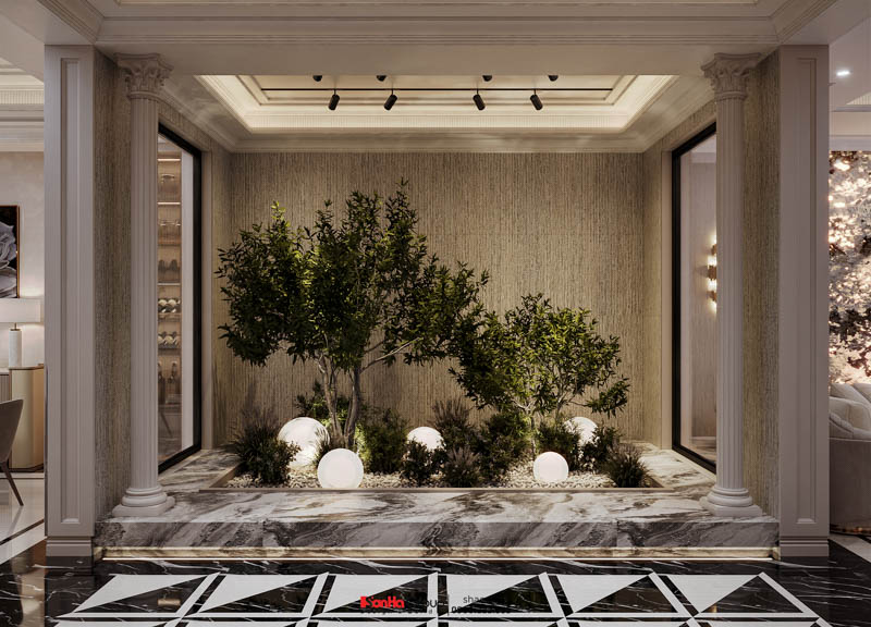 Thiết kế biệt thự Tân Cổ Điển 4 tầng - Kiệt tác kiến trúc đầy mê hoặc giữa lòng thành phố Cảng 157 Tiểu cảnh tầng 1