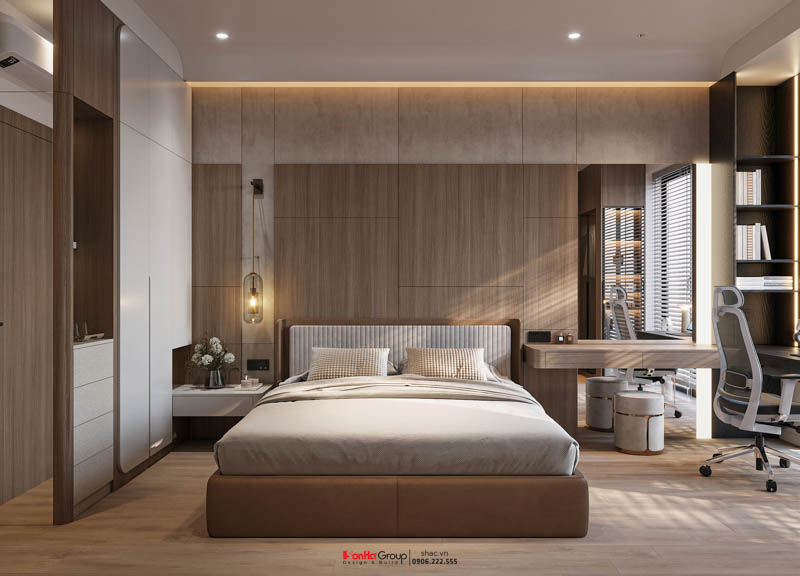 Mẫu nhà ống 3 tầng mặt tiền 5m tại Hải Phòng: Tổ ấm xanh giữa lòng đô thị 87 Mẫu phòng ngủ master tone gỗ ấm áp