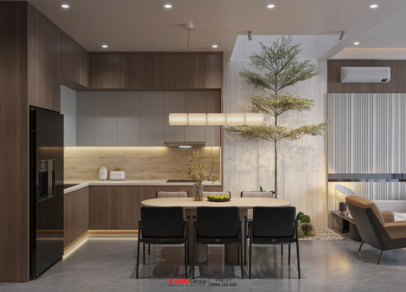 Mẫu nhà ống 3 tầng mặt tiền 5m tại Hải Phòng: Tổ ấm xanh giữa lòng đô thị 90 Không gian bếp thêm màu xanh cây lá