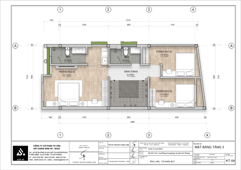 Thiết kế nhà ống hiện đại 5 tại Hải Phòng - Mặt bằng tầng 3