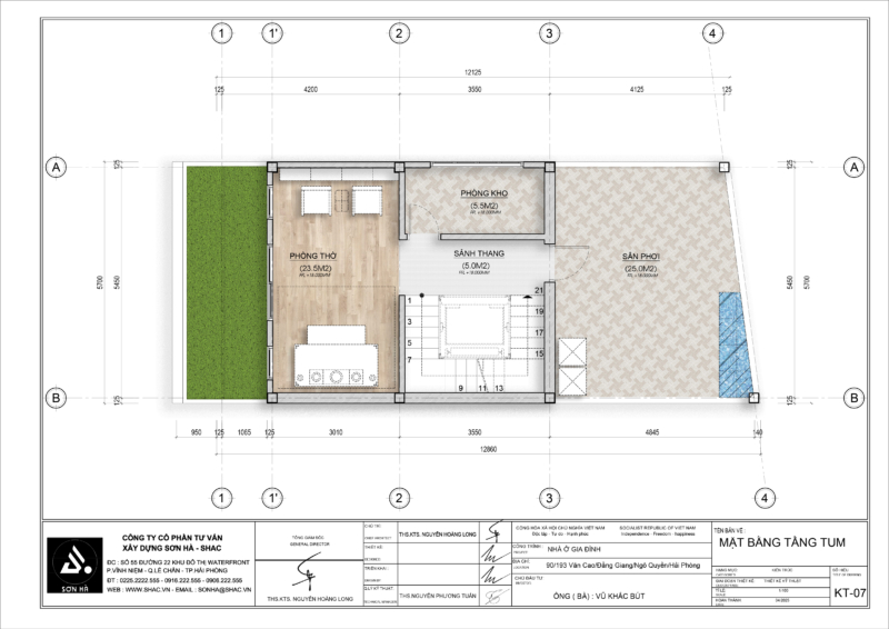 Mẫu nhà ống hiện đại 5 - Mặt bằng tầng tum