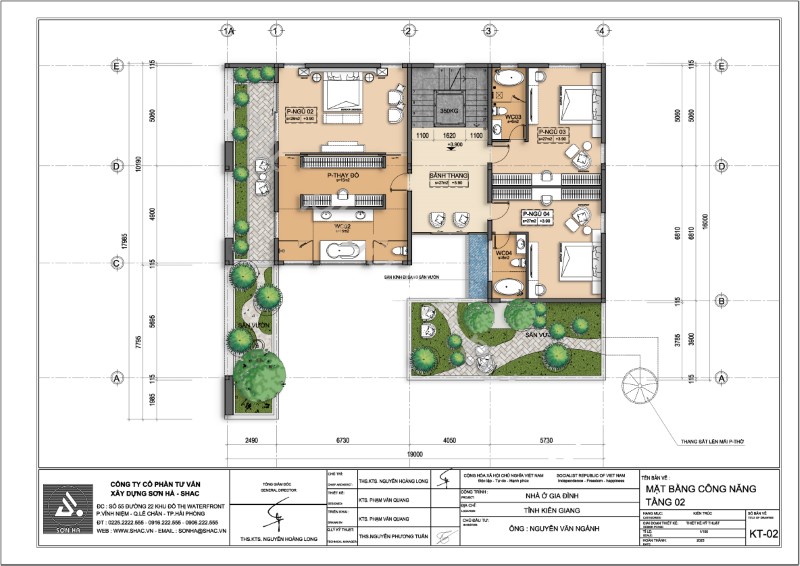 Mặt bằng tầng 2 biệt thự hiện đại 3 tầng tại Kiên Giang