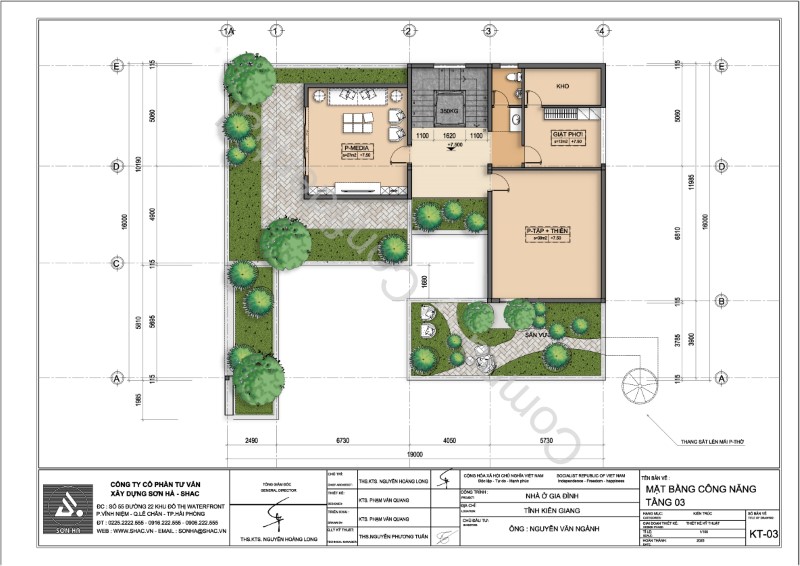 Mặt bằng tầng 3 biệt thự hiện đại 3 tầng tại Kiên Giang