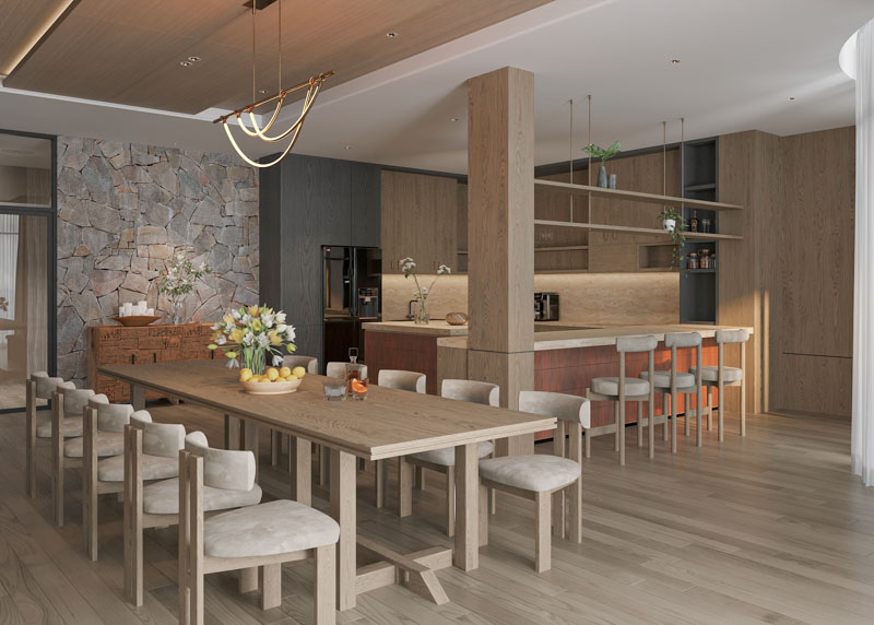 Bungalow Hòn Rồng - Nghệ Thuật Thiết Kế Nội Thất Biệt Thự Nghỉ Dưỡng Giữa Lòng Vân Đồn 9 Bàn ăn rộng với sức chứa 10-12 người