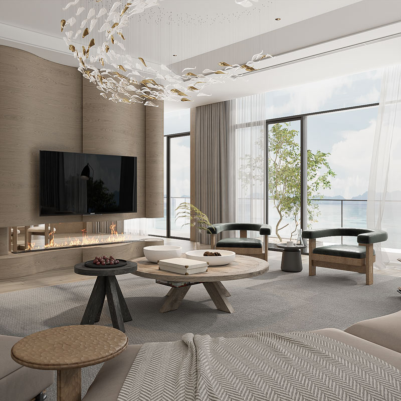 Bungalow Hòn Rồng - Nghệ Thuật Thiết Kế Nội Thất Biệt Thự Nghỉ Dưỡng Giữa Lòng Vân Đồn 5 Thiết kế nội thất biệt thự tại Công viên du lịch Hòn Rồng - Phòng khách