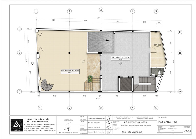 Mặt bằng tầng trệt biệt thự hiện đại kết hợp kinh doanh