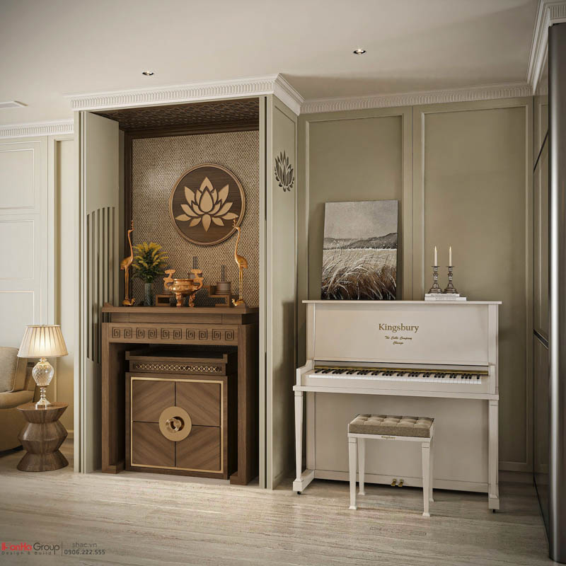 Đặt phòng thờ dưới phòng ngủ - Gia chủ phá vỡ lối mòn phong thủy trong thiết kế nhà ống tân cổ điển 3 tầng 18 Phòng thờ trong nhà ống hiện đại hiện nay