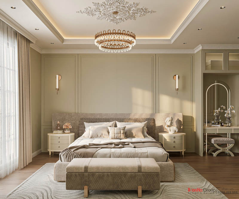 Thiết kế nội thất biệt thự - Đừng xây nhà cho khách, hãy xây nhà cho chính mình 11 Thiết kế và thi công nội thất biệt thự - Giường ngủ bọc nệm bo cong mềm mại