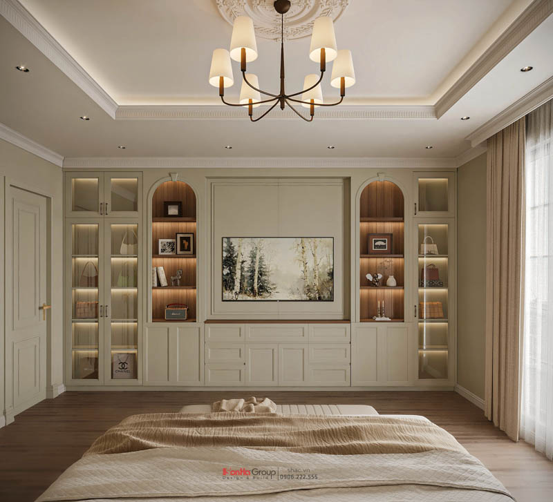 Hành trình “giải cứu” căn biệt thự Tân Cổ Điển nhiều lỗi sai của gia chủ ở Hải Phòng của Sơn Hà Group 72 Hệ kệ tủ âm tường tích hợp kệ trang trí và TV, tạo điểm nhấn hiện đại và tiện nghi cho căn phòng