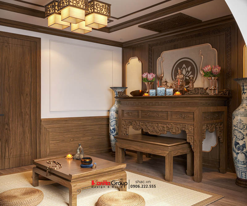 Đặt phòng thờ dưới phòng ngủ - Gia chủ phá vỡ lối mòn phong thủy trong thiết kế nhà ống tân cổ điển 3 tầng 19 Phòng thờ tầng 2 có ảnh hưởng xấu tới cuộc sống gia chủ không?