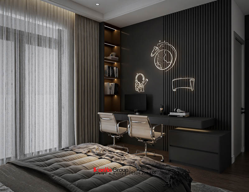 Giải pháp thiết kế và thi công nội thất biệt thự 4 tầng 1 tum hiện đại 147 Phòng ngủ tuổi teen 15 tuổi cá tính và riêng tư