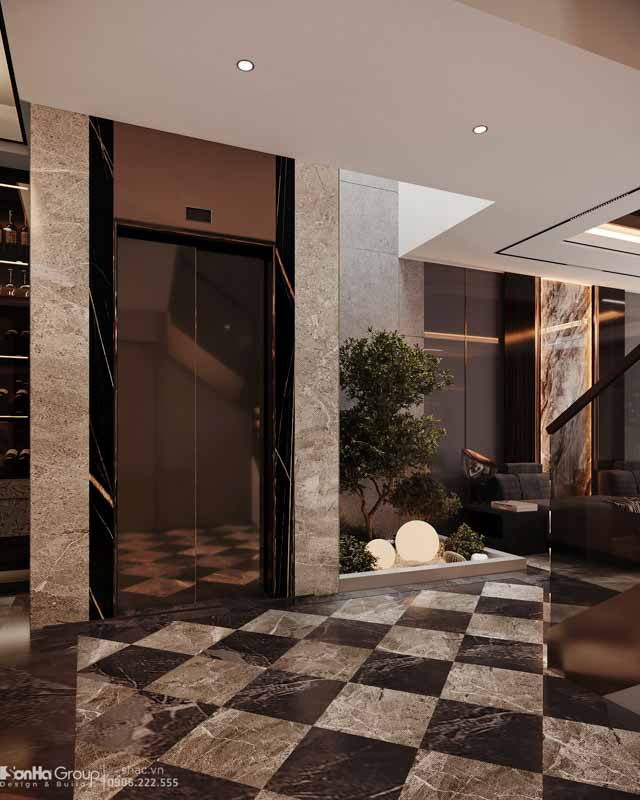 Giải pháp thiết kế và thi công nội thất biệt thự 4 tầng 1 tum hiện đại 135 Giếng trời tại vị trí trung tâm nhà là “lá phổi” giúp mọi tầng đều sáng và thoáng