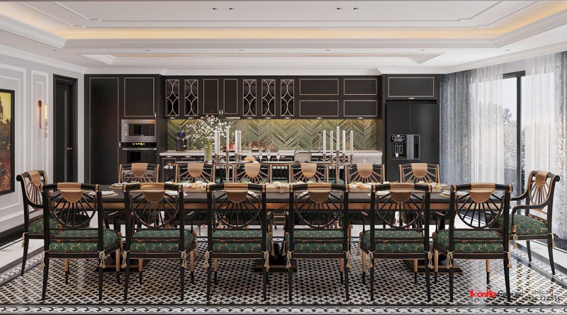 Thiết kế nhà ống Indochine 6 tầng - Kiến tạo không gian sống sang trọng và tinh tế giữa lòng Hà Nội 156 Bàn ăn kích thước lớn nguy nga đậm chất Đông Dương