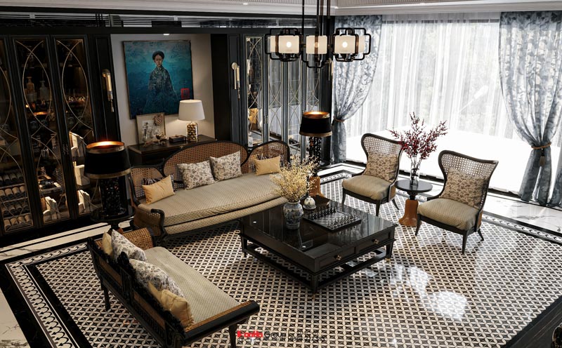 Thiết kế nhà ống Indochine 6 tầng - Kiến tạo không gian sống sang trọng và tinh tế giữa lòng Hà Nội 137 Bộ sofa lớn bọc vải linen màu trung tính