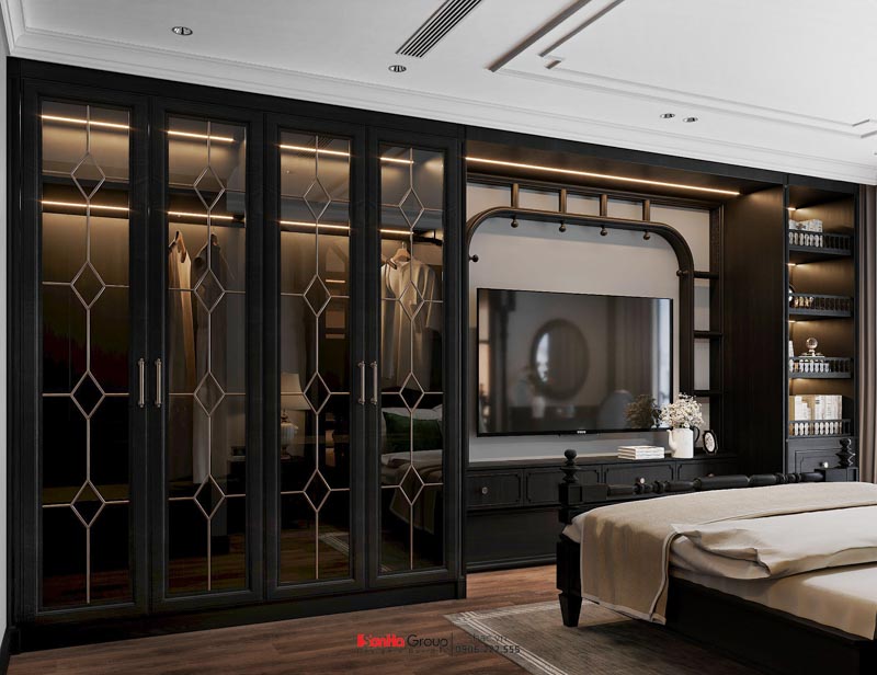 Thiết kế nhà ống Indochine 6 tầng - Kiến tạo không gian sống sang trọng và tinh tế giữa lòng Hà Nội 147 Phòng ngủ tầng 4 trong căn nhà ống phong cách Indochine