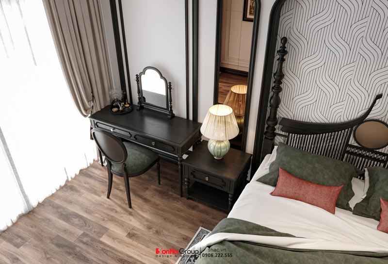 Thiết kế nhà ống Indochine 6 tầng - Kiến tạo không gian sống sang trọng và tinh tế giữa lòng Hà Nội 143 Bàn trang điểm tối giản nhưng đậm chất Đông Dương trong phòng ngủ 1 tầng 3