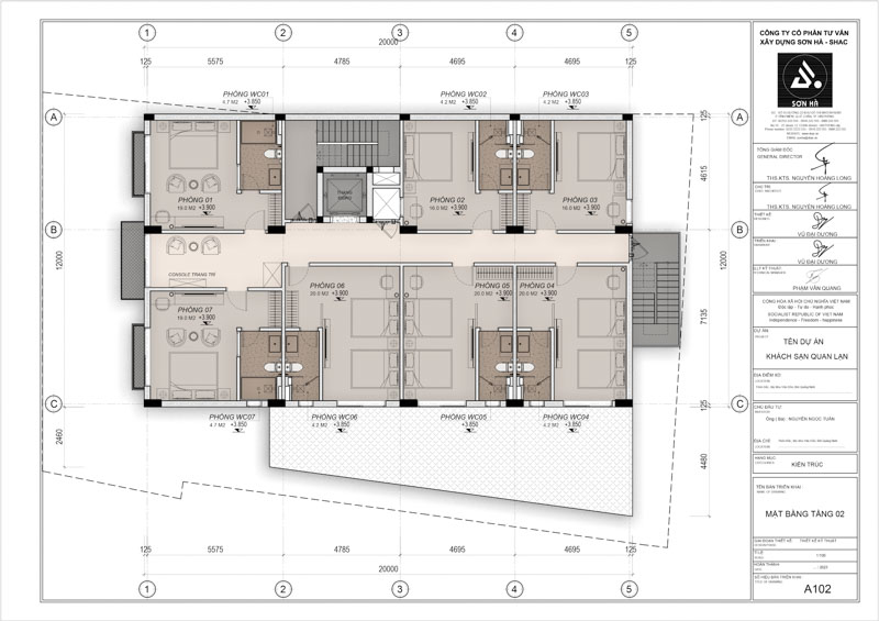 Mẫu thiết kế khách sạn mini 12x20 tại Quan Lạn Quảng Ninh mặt bằng tầng 2