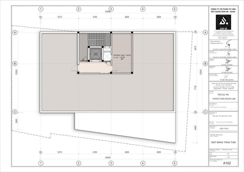 Mẫu khách sạn mini 12x20 tại Quan Lạn Quảng Ninh mặt bằng tầng tum