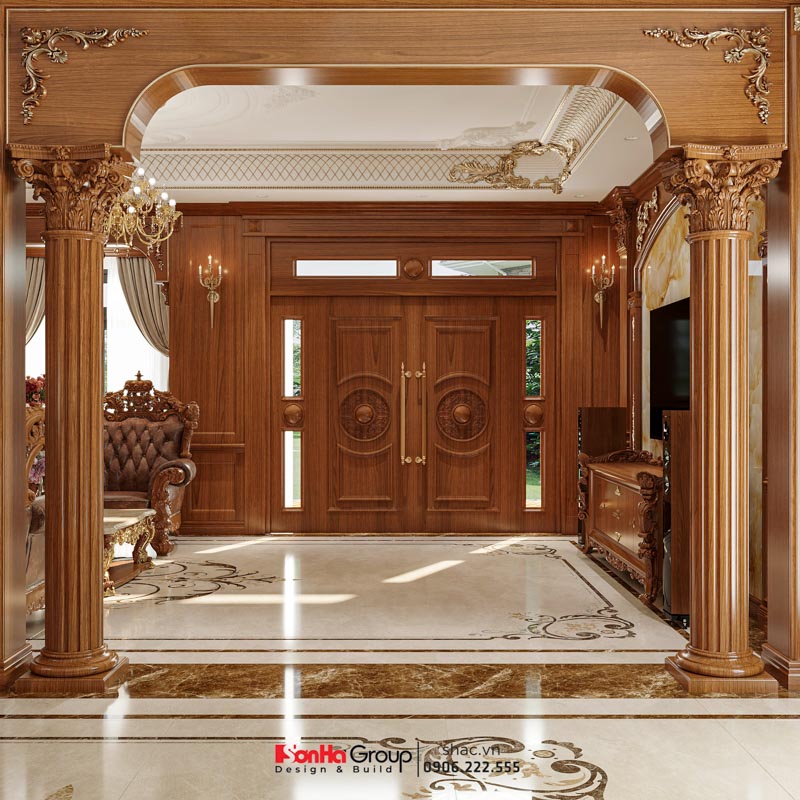 Cửa gỗ tự nhiên chắc chắn và bề thế