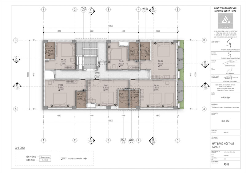 Thiết kế khách sạn mini tân cổ điển tại Ninh Bình - Giải pháp đầu tư bền vững 25 Thiết kế khách sạn mini tại Ninh Bình - Mặt bằng tầng 2