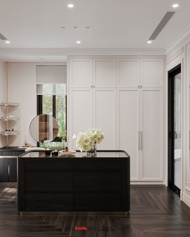 Thiết kế nội thất Vinhomes Vũ Yên Hải Phòng - Chạm cảm xúc sang trọng trong từng chi tiết 13 Không gian phòng thay đồ được thiết kế tinh gọn nhưng đầy đẳng cấp