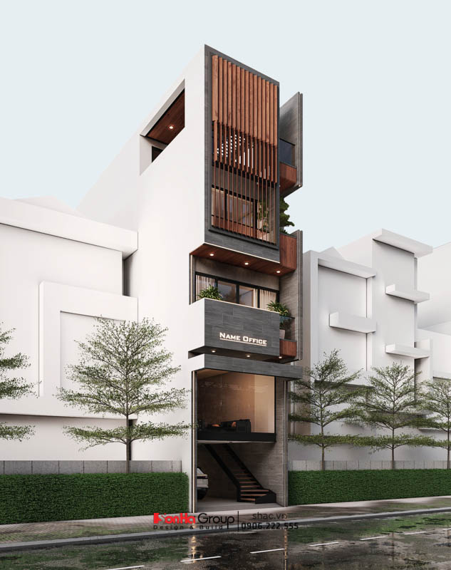 Khi mặt tiền biết thở - Giải pháp đưa thiên nhiên vào nhà bằng lam nhựa giả gỗ là bí quyết giúp nhà ống 5 tầng luôn thoáng đãng 36 Thiết kế nhà ống hiện đại 5 tầng tại Hải Phòng