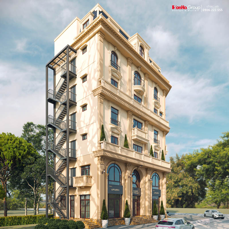 Thiết kế biệt thự tân cổ điển kết hợp kinh doanh - Giải pháp kiến trúc tinh gọn, sang trọng và hiệu quả đầu tư 34 Mẫu thiết kế biệt thự tân cổ điển kết hợp kinh doanh trang bị hệ thống thang thoát hiểm độc lập an toàn
