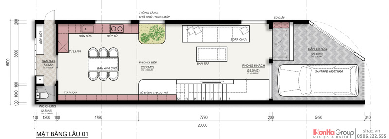 Mẫu thiết kế biệt thự 3 tầng hiện đại tại Vũng Tàu - Không gian sống phá cách với sân BBQ trên tầng thượng của nữ gia chủ trẻ 21 Mặt bằng tầng 1