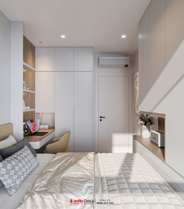 Thiết kế nội thất chung cư Sentosa Sky Park - Không gian sống hiện đại, tinh tế và tối ưu 46 Hệ tủ kịch trần, kệ đa năng được bố trí xuyên suốt căn hộ