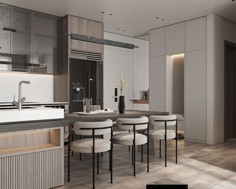 Thiết kế nội thất chung cư Sentosa Sky Park - Không gian sống hiện đại, tinh tế và tối ưu 40 Gỗ công nghiệp cao cấp được sử dụng xuyên suốt căn nhà