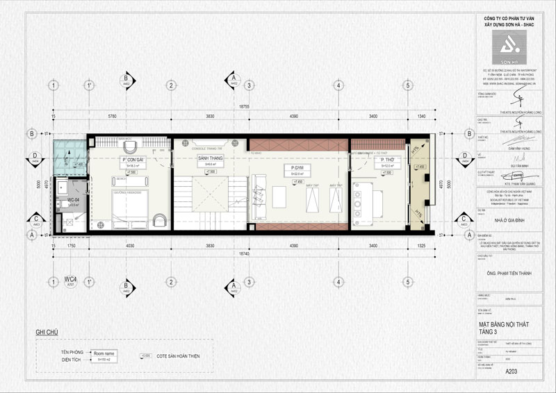 Thiết kế nhà ống 3 tầng 5x20 - Mặt bằng tầng 3