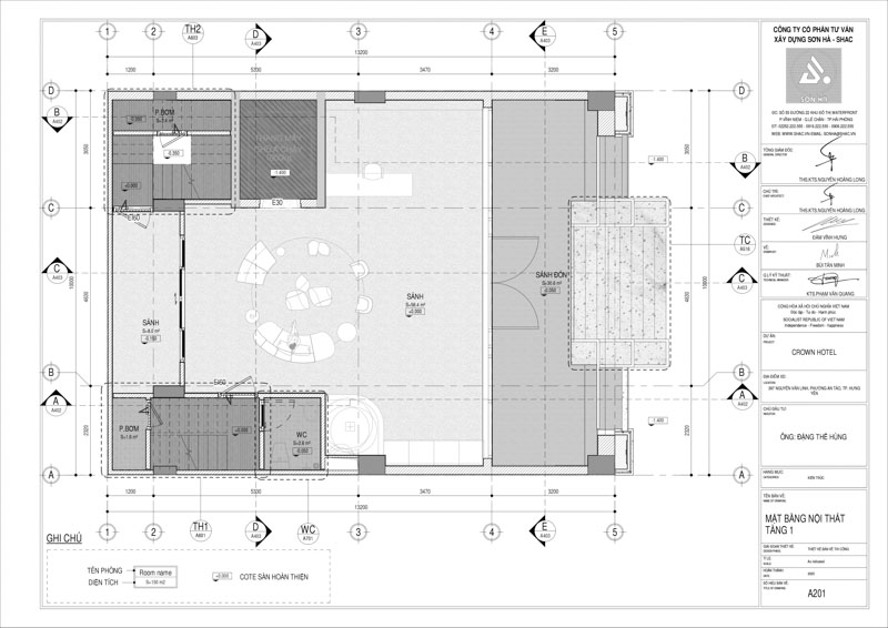 Thiết kế Crown Hotel 10 tầng tại Hưng Yên mặt bằng tầng 1