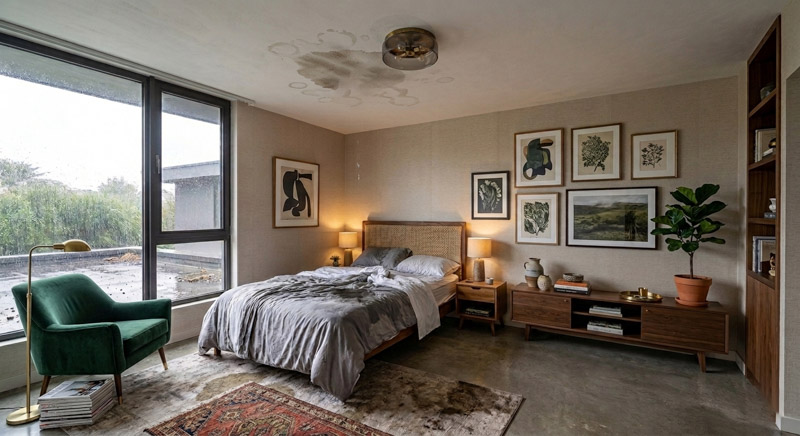 Biệt thự mái bằng không có giải pháp thoát nước gây đọng nước, thấm dột.