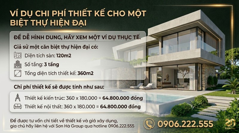 Ví dụ chi phí thiết kế cho một biệt thự hiện đại