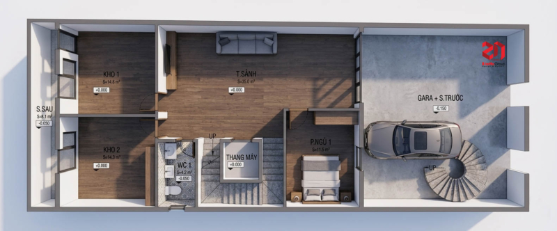 Mặt bằng nhà phố 4 tầng hiện đại tại Quảng Ninh - tầng 1