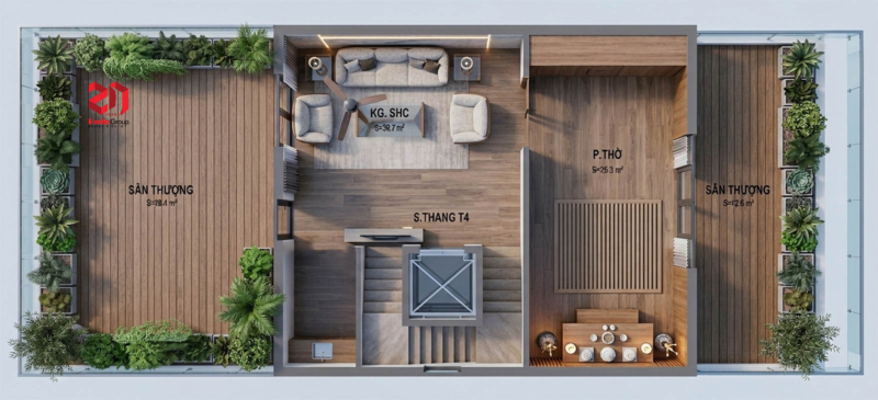 Mặt bằng nhà phố 4 tầng hiện đại tại Quảng Ninh - tầng 4