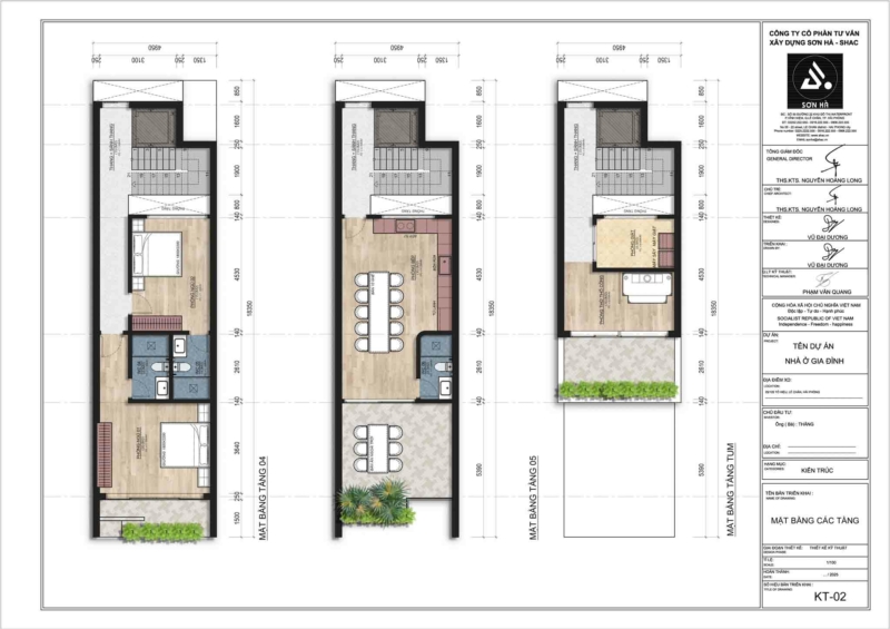 Cách thiết kế nhà phố mặt tiền hẹp - tối ưu từng mét vuông sử dụng khoa học và hiện đại 19 Mặt bằng tầng 4,5 và tầng tum