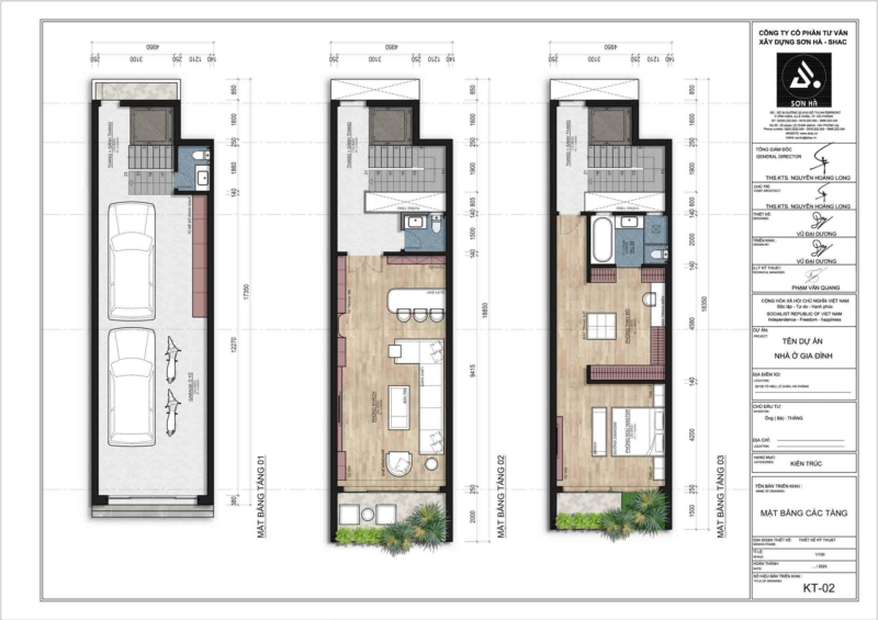 Cách thiết kế nhà phố mặt tiền hẹp - tối ưu từng mét vuông sử dụng khoa học và hiện đại 18 Mặt bằng tầng 1,2,3