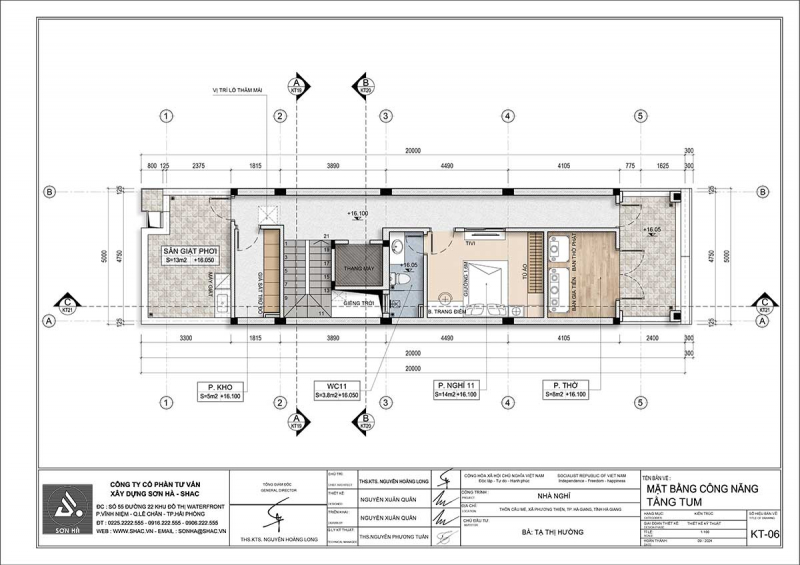 Mẫu thiết kế khách sạn mini 100m2 tại Hà Giang - Không gian lưu trú mang màu của đất 83 Khách sạn mini 100m2 tại Hà Giang - Mặt bằng tầng tum