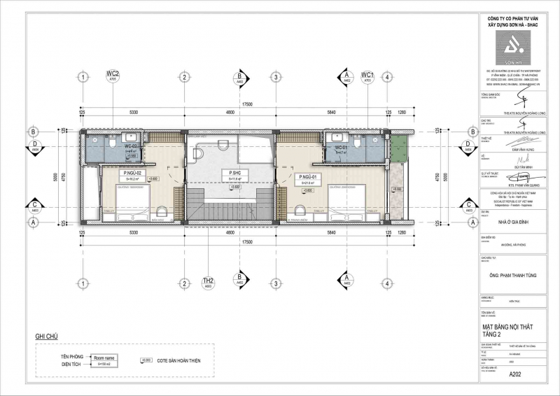 Thiết kế nhà phố 3 tầng hiện đại - mặt bằng tấng 2