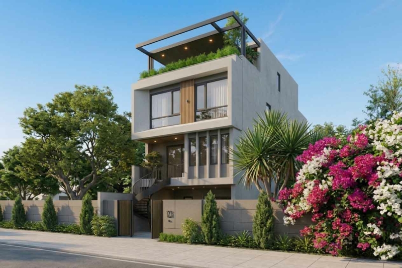 Thiết kế nhà phố 4 tầng hiện đại tại Quảng Ninh - Tối ưu mặt tiền, nâng tầm trải nghiệm sống